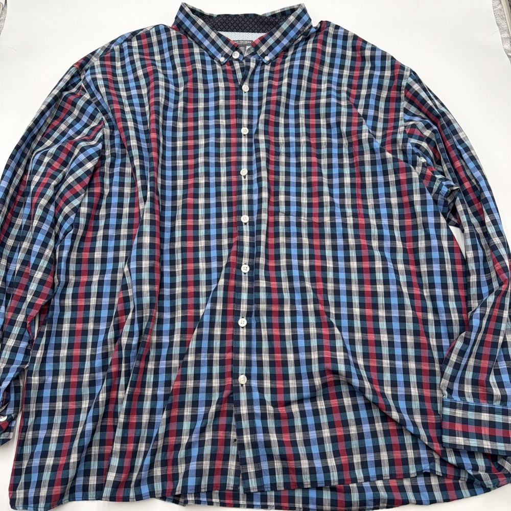 Van Heusen Size 21-21.5 4XLT Mens Never Tuck Colorful Button Shirt Long Sleeve